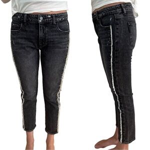 PAIGE Brigitte Fringe Trimmed Mid-Rise Slim Jeans Black Size 27